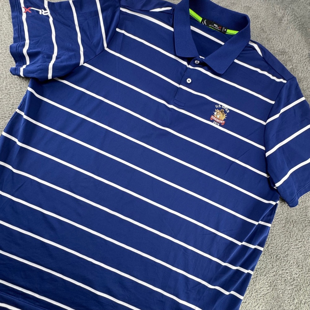 RLX Ralph Lauren Polo Shirt Mens XXL Blue Excellent 2016 US Open Oakmont Striped